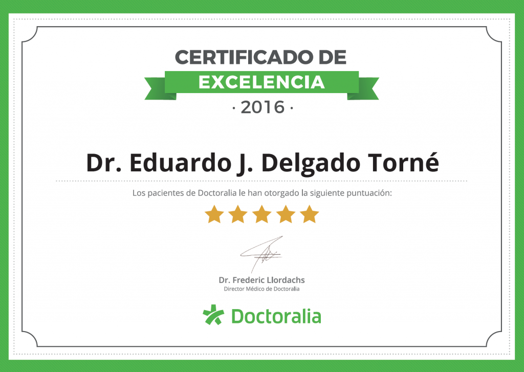 Certificado Excelencia 2016 Doctoralia DELGADOTRAUMA